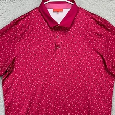 Redvanly Shirt Golf Polo Mens 2XL Hot Pink Floral Stretch Rugby Short Sleeve