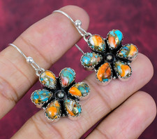 Orangs Spiny Oyster Gemstone Handmade Jewelry 925 Sterling Silver Women Earrings