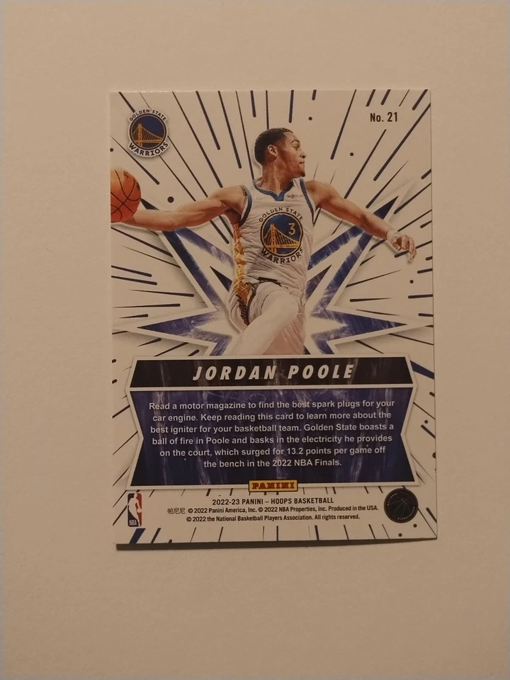 2022-23 Panini Hoops Sparkplugs Jordan Poole Golden State Warriors Holo #21 - Image 2 of 2