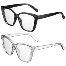 2pcs Sunglasses for Women, PC Anti-Blue Light Flat Type Black  Transparent Gray