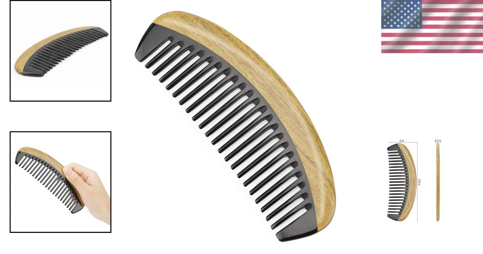 Elegante peine de pelo de sándalo de dientes anchos con cuerno de búfalo para felicidad sin enredos Foto 2 de 4