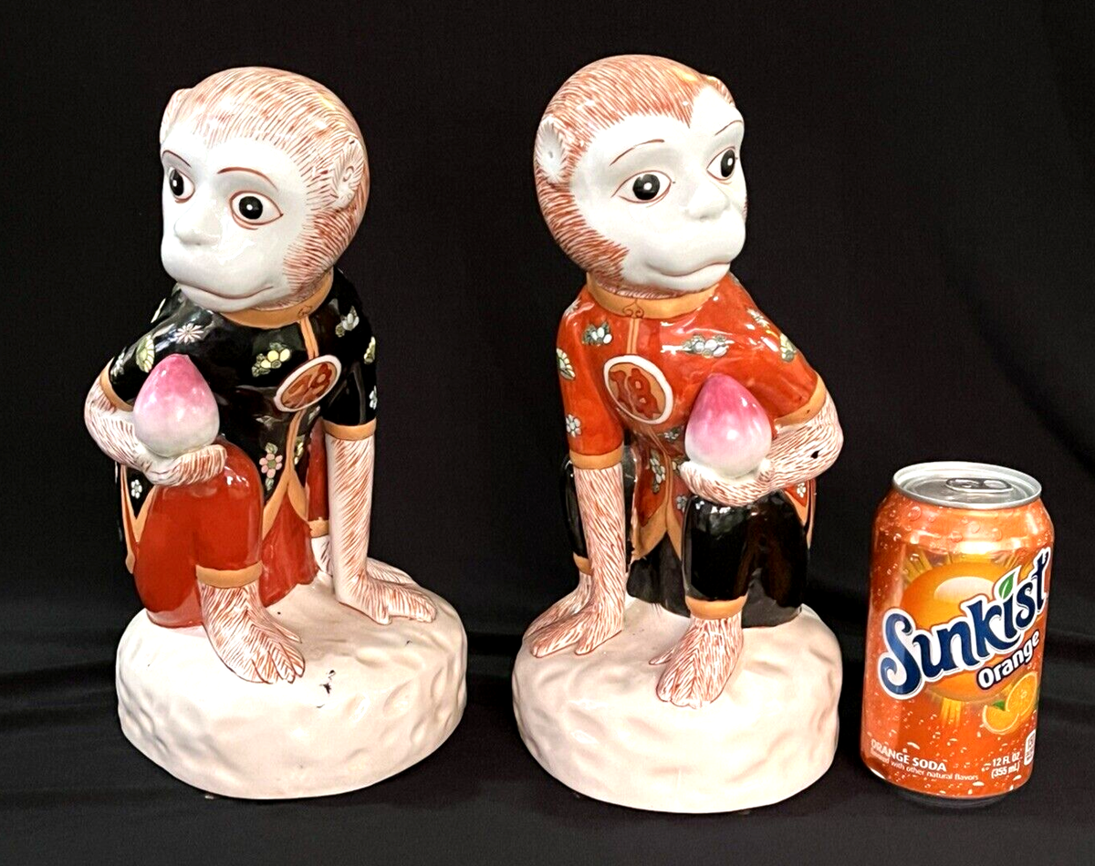 Pair (2) ANDREA BY SADEK Porcelain Chinoiserie Monkey Holding