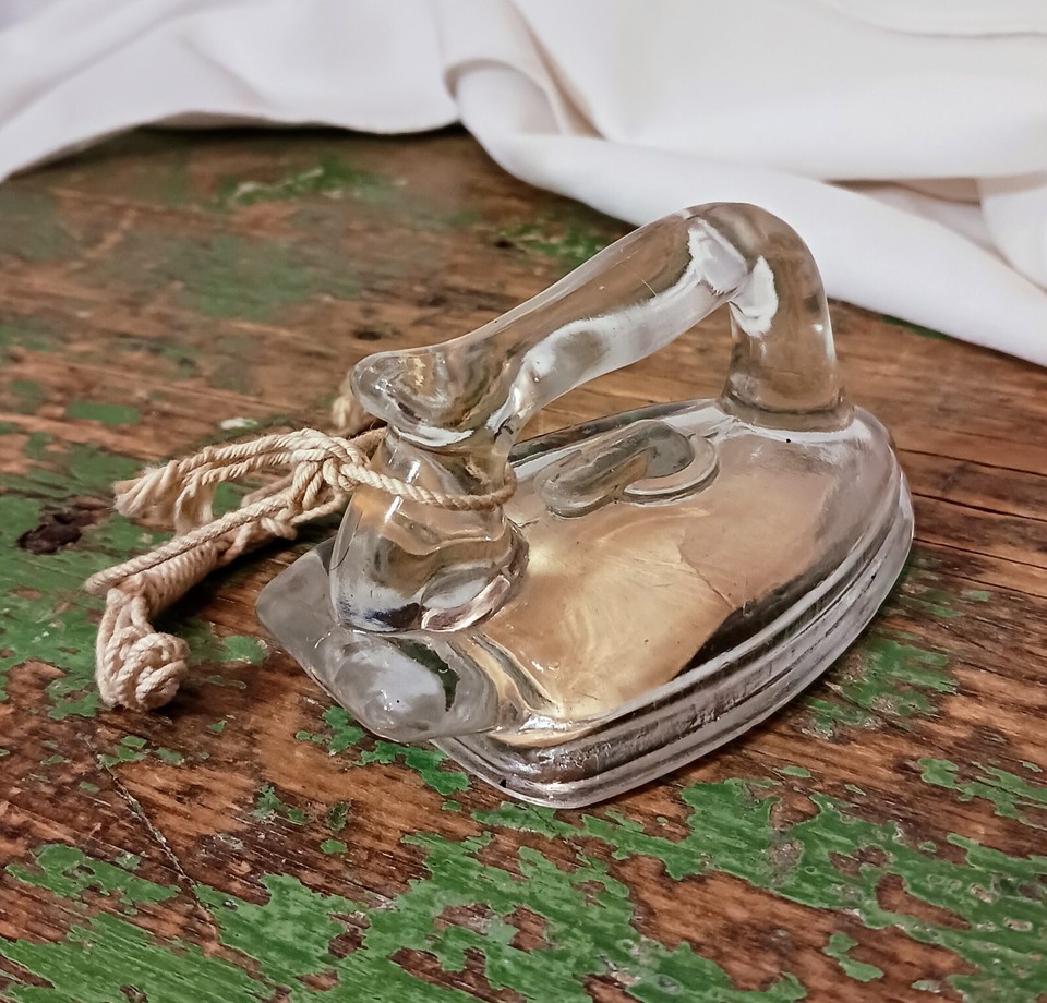 Early Vintage Glass Clothes Flat Iron Candy Holder by PlaToy Company