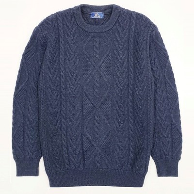 SAINT JAMES Vintage Chunky Cable Knit Sweater Wool Water-Repellent Jumper Navy M