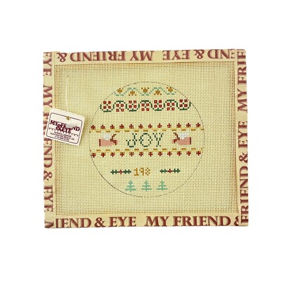My Friend & Eye Needlepoint Canvas JOY Christmas Ornament  7'' x 6''  Vintage 80s