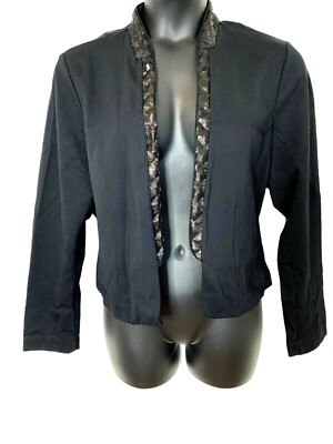 Lane Bryant Womens 20 Black Formal Jacket Sequin Trim Open Front NWT  E383