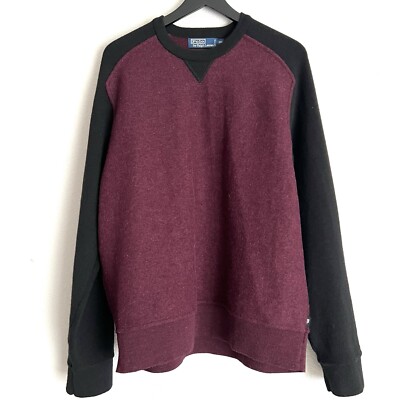 Ralph Lauren Polo Men's XXL Two Tone Maroon Black Raglan Sweater Wool Alpaca