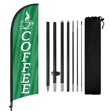 FSFLAG Coffee Feather Flag with Pole and Ground Stake 8Ft Green Advertising Sign