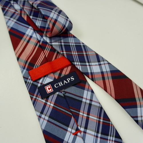 Chaps Silk Tie Plaid Blue Red Classic Preppy Church Fraternity Interview Repp - Picture 3 of 6