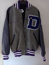 Neff Unisex Leather Sleeve Lettermans Made In The USA Jacket Grey And Purple.