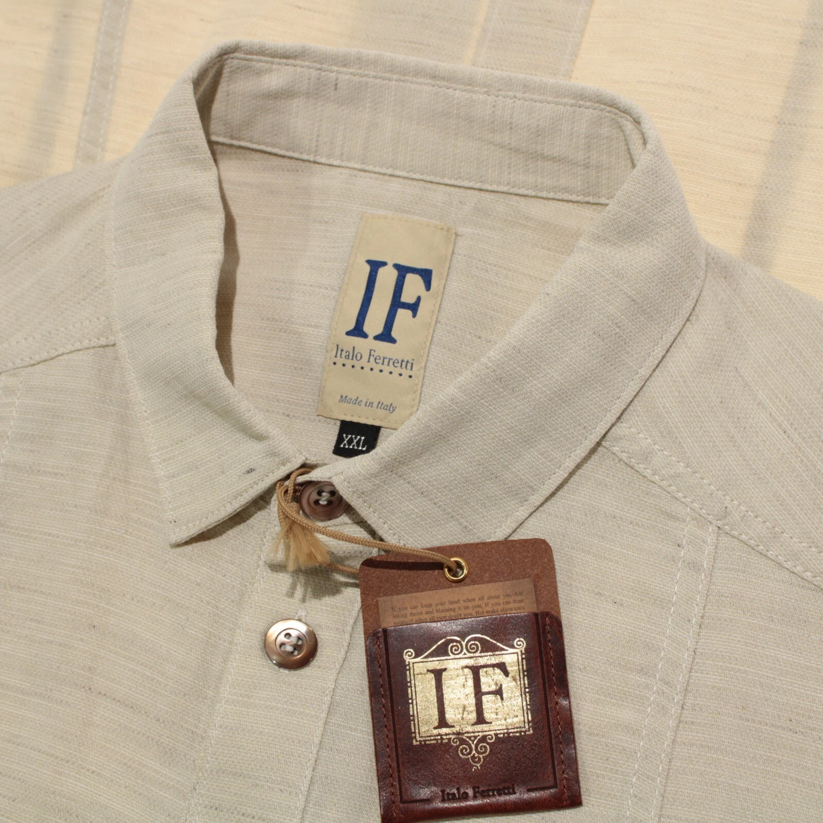 Italo Ferretti NWT Overshirt Size XXL In Beige Melange Cotton / Linen Blend