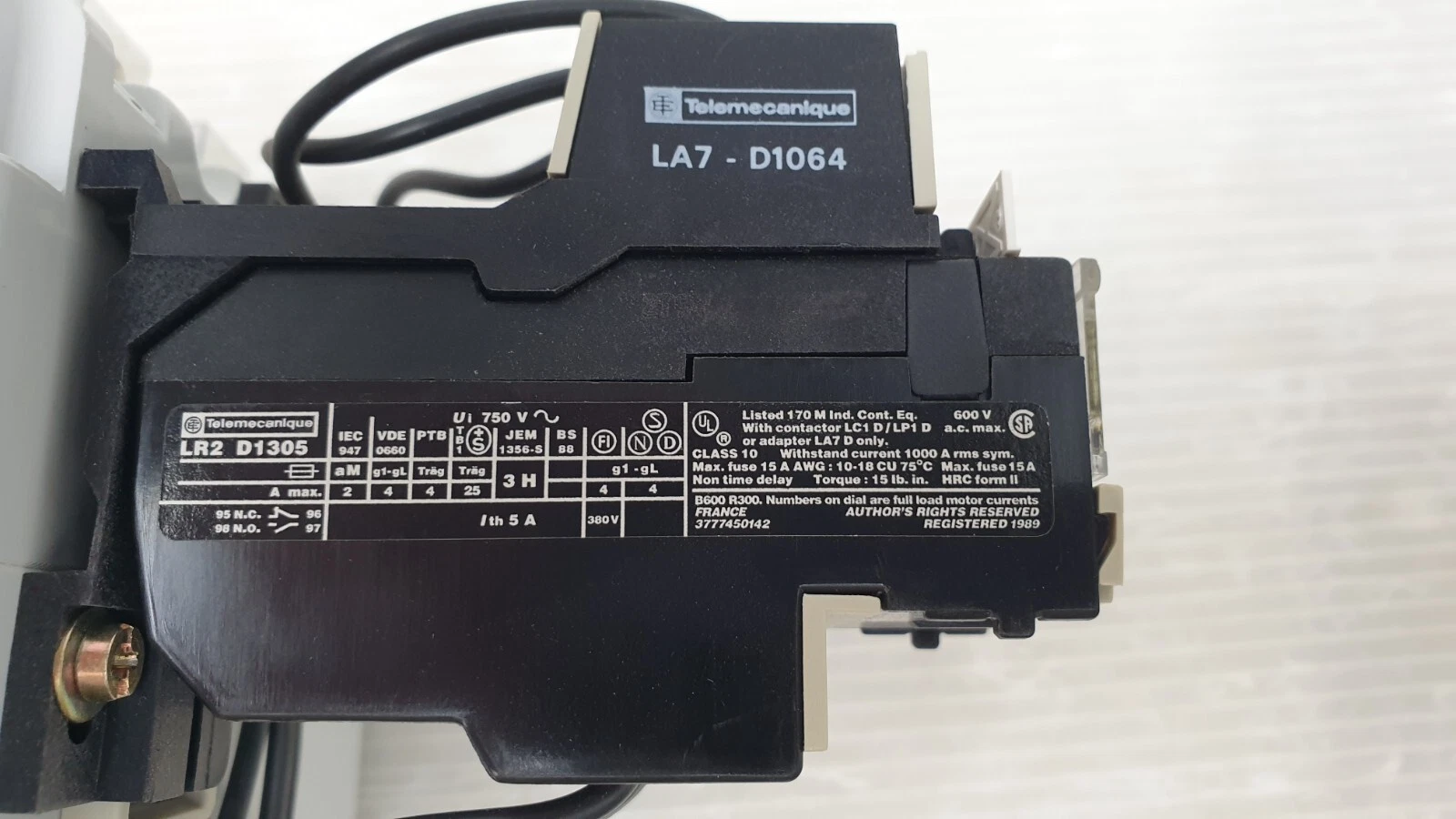 LR2 D1305 class 10 relay label and LA7-D1064 adapter marking