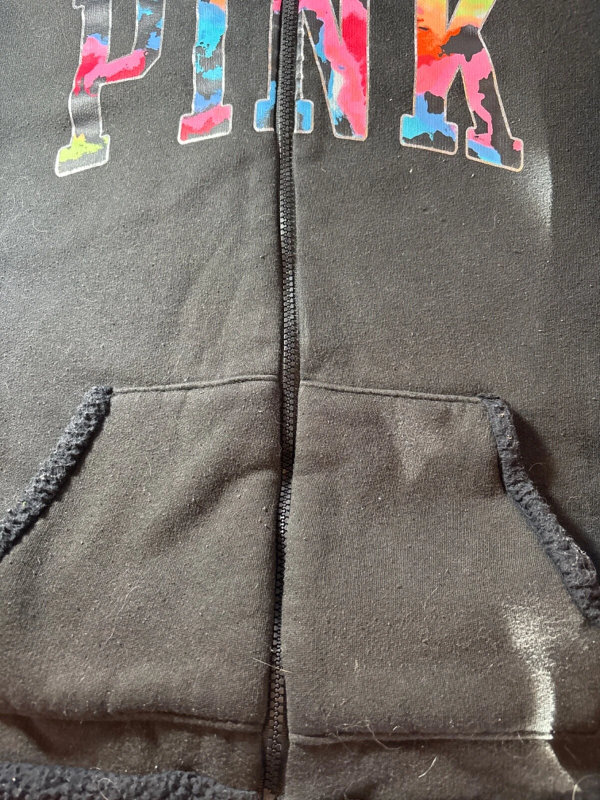 UNDERCOVER felpa con cappuccio zip nera foderata sherpa reversibile Victoria Secret vintage M