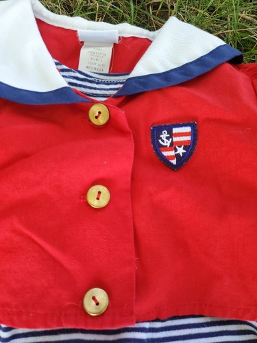 Vtg Beaux Age Girls Size 5 Polka Dot Dress W/ Jacket Red Blue White USA Nautical - Picture 3 of 8