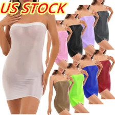 Women Oil Glossy Stretchy Dresses Bodycon Tube Dress Nightwear Clubwear