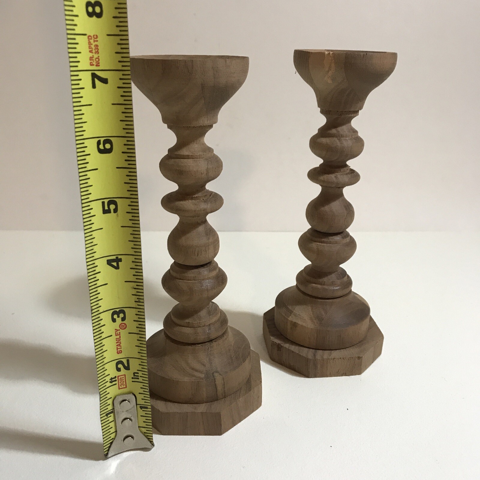 Hand-turned unfinished WALNUT MCM Classy Unique Candlesticks PAIR DIY