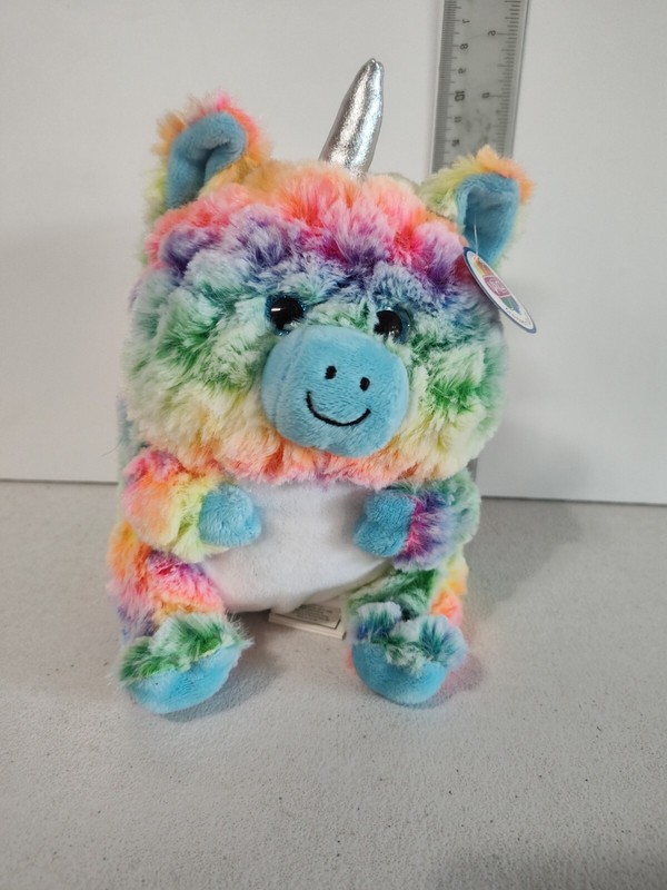 Nanco Belly Buddy Rainbow Unicorn Silver Horn 8" Plush Stuffed Animal TyeDye