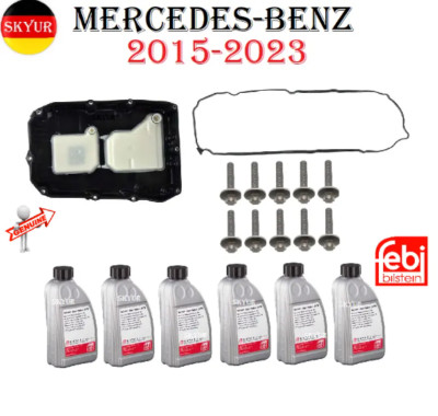 Transmission Oil Pan/Filter Kit+Gasket+6Liters Fluid For 15-23 Mercedes Vehicles