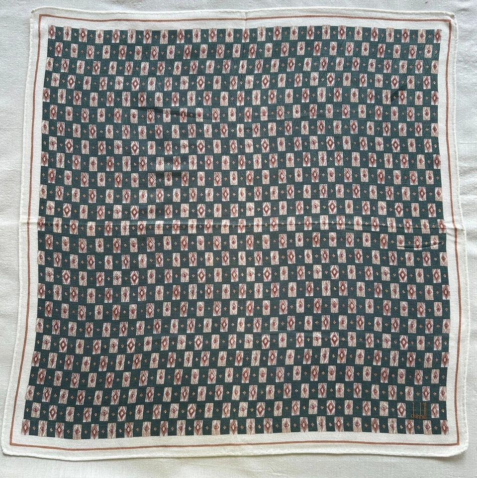 Vintage Mens Handkerchief Geometric Check Classic Green Cotton Pocket Square 20" - Image 2 of 3