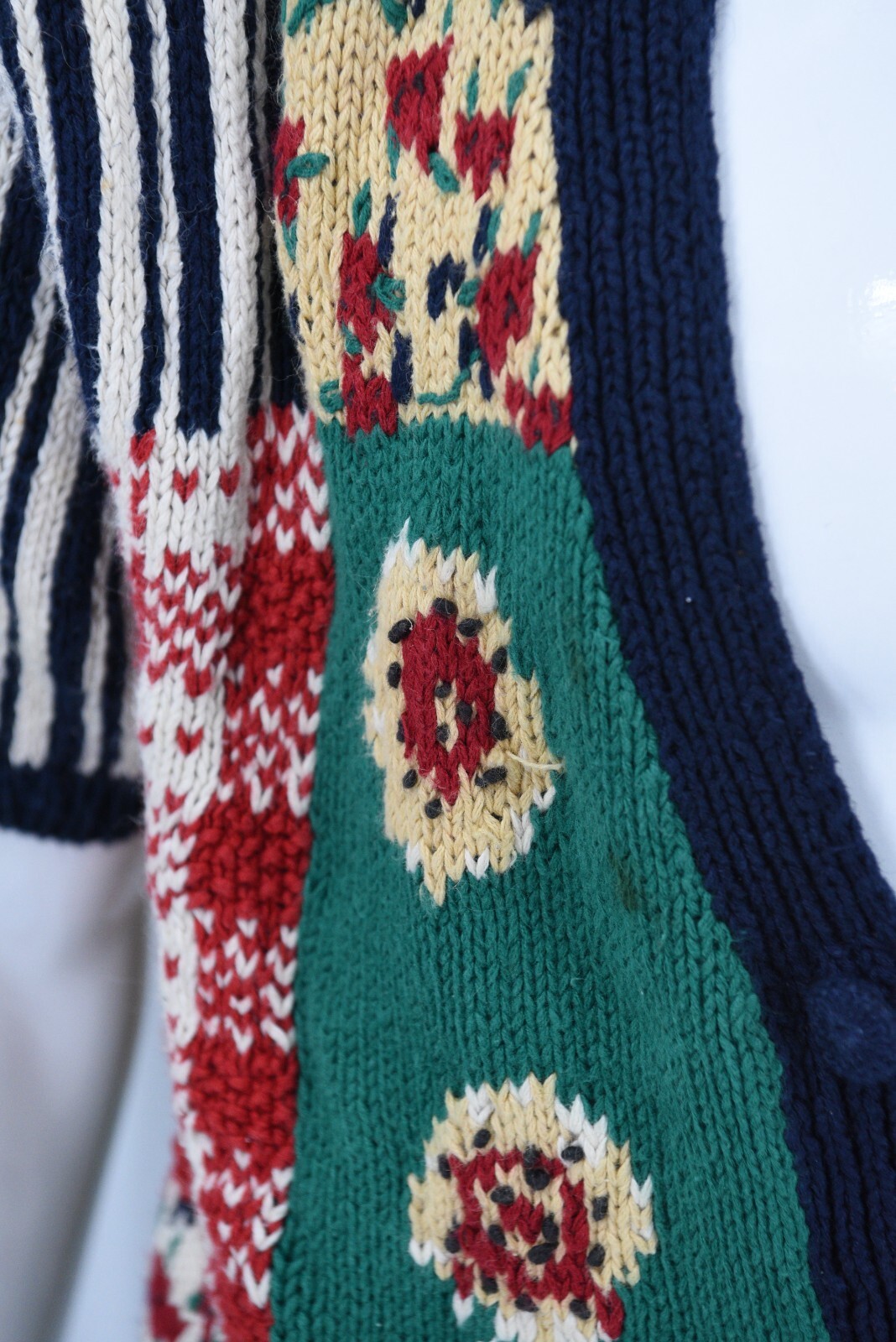 Vintage Eagles Eye Hand Knit Patchwork Short Slee… - image 9