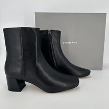 Everlane The Day Boot in Black Leather size 8.5 Side Zip Ankle Bootie Square Toe