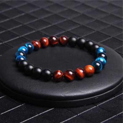 Bracelet Perles œil De Tigre Bleu Et Rouge - Agate Mate, Sur Mesure, Fait Main
