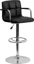 Contemporary Black Quilted Vinyl Adjustable Height Bar Stool with Arms