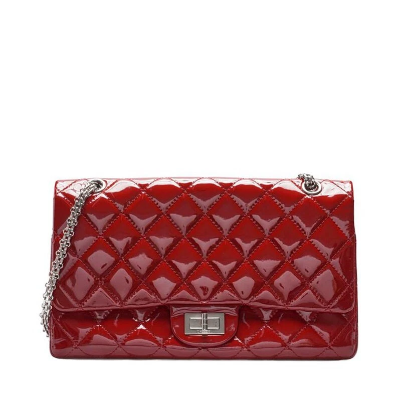 Borsa a tracolla maxi catena argento 2 55 patta ciondolo rosso Chanel