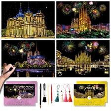 Scratch Art for Adults-Scratch Painting Craft Kit 4 Sheets 16x11 in Foil En...