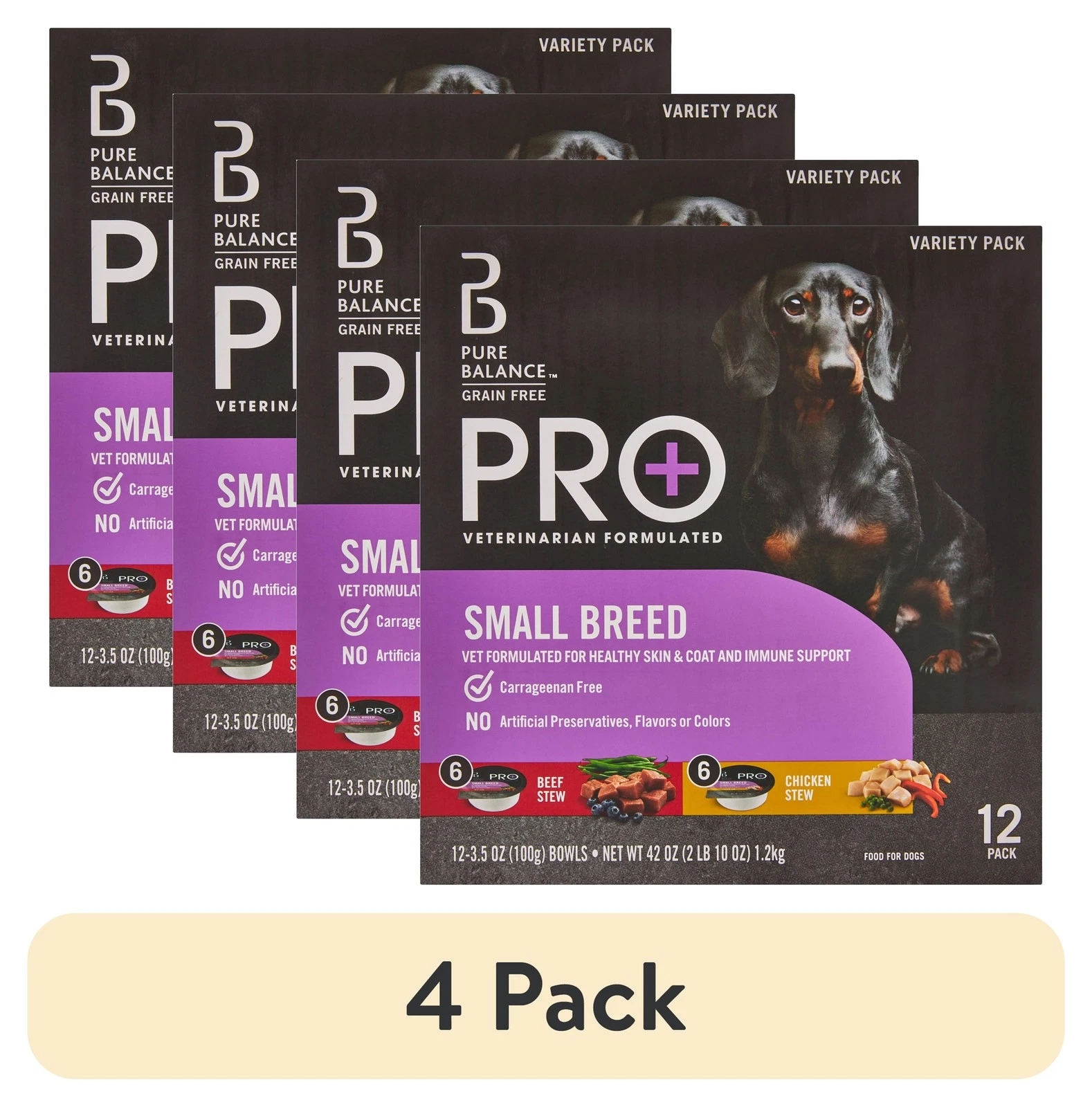 (4 pack Pro Beef Stew & Chicken Stew Small Breeds Wet Dog Food 3.5 oz