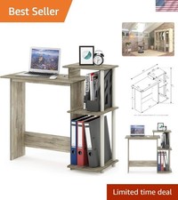 Compact Laptop Desk with 3 Open Shelves - Perfect for Home Office or Gaming