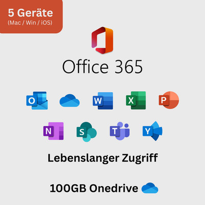 Office 365 Pro Plus   Lebenslanges Konto für 5 Geräte (Mac/Win/iOS)
