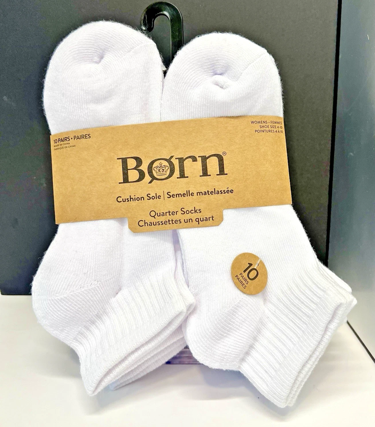 New Born Women's Cushion Sole Quarter Socks 10 Pairs Shoe Size 4-10 White