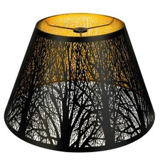 ALUCSET 7x13x7.8" Barrel Metal Lampshade Tree Pattern for Table Lamp Black/Gold