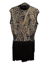 WEISSMAN Dance Costume flapper fringe Plain Fancy 13567 black gold MA adult