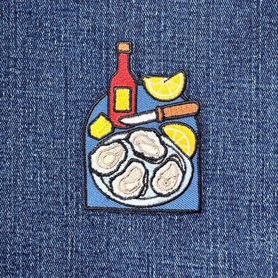 Oyster Platter Patch - Embroidered Seafood Badge 2-7/8'' (Iron Or Sew On)