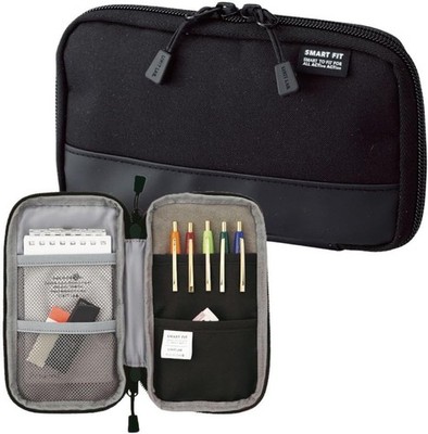 LIHIT LAB Stationery Gadget Storage Compact Pencil Case, Black, A7687-24 