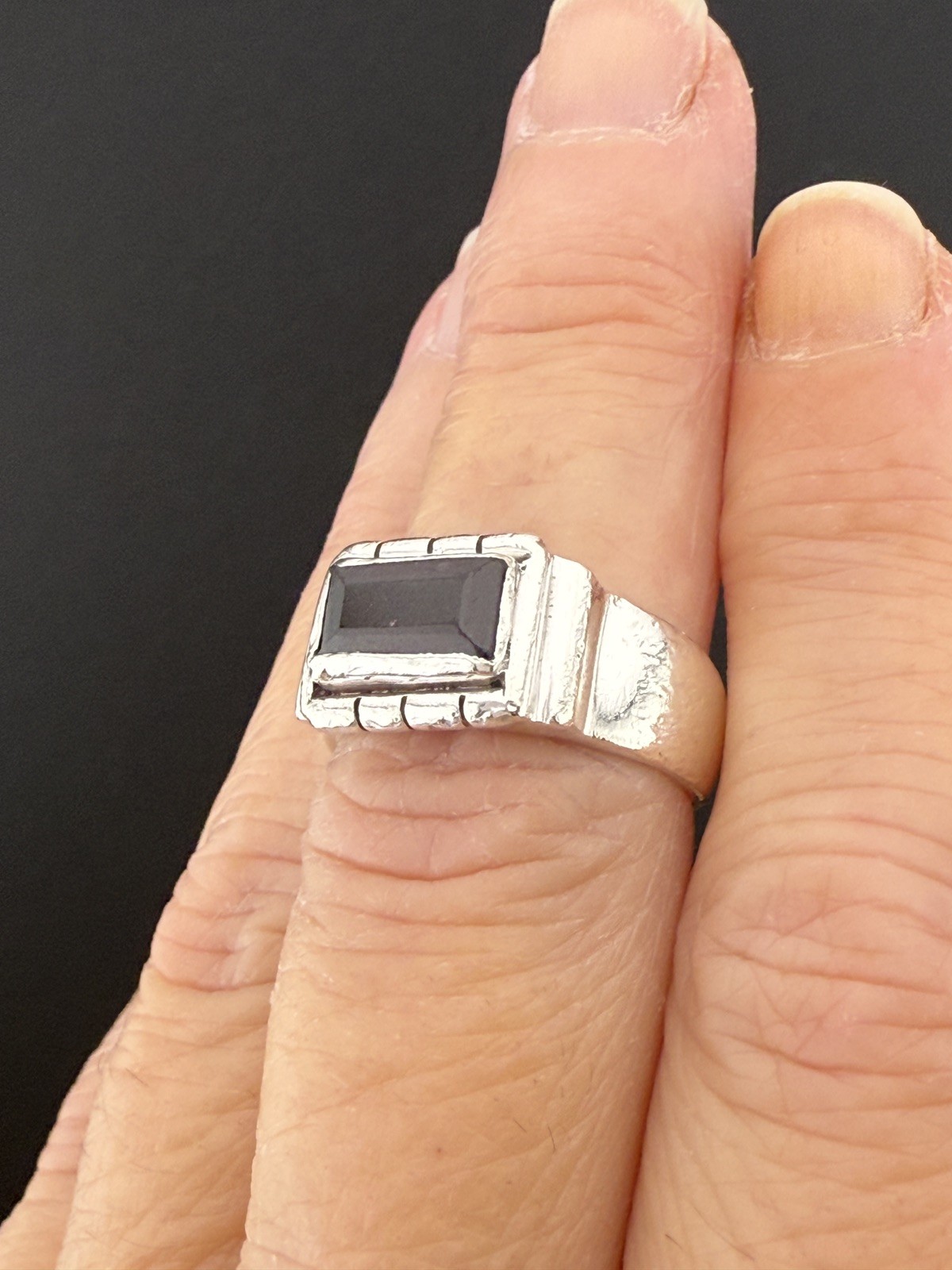 Sterling Silver 925 Rectangular Jet Gemstone Ring… - image 7