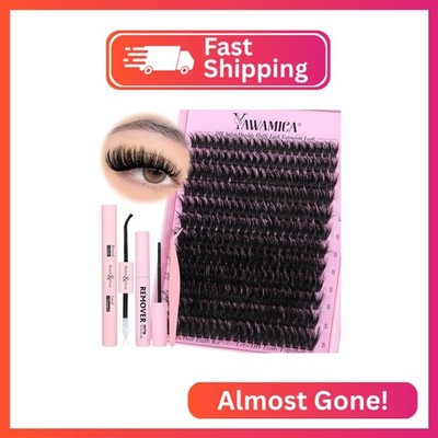 Yawamica Fluffier Lash Clusters Kit with Remover Wispy Cluster Eyelash Extension