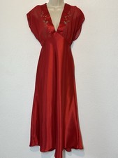 Vtg 90 Y2K Small Red Shiny Satin Slip Dress Maxi Nightgown Empire Coquette Glam