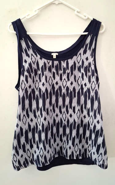 JCREW NAVY TANK TOP COTTON BACK & PATTERNED SILK COTTON FRONT.  MEDIUM