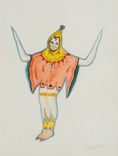 Harlekin im farbenfrohen Kostüm, um 1920, Aquarell Jugendsti Unbekannt (20.Jhd)