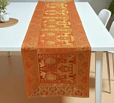 Elephant Design Silk Table Runner 60x16 Inches Decorative Orange Color