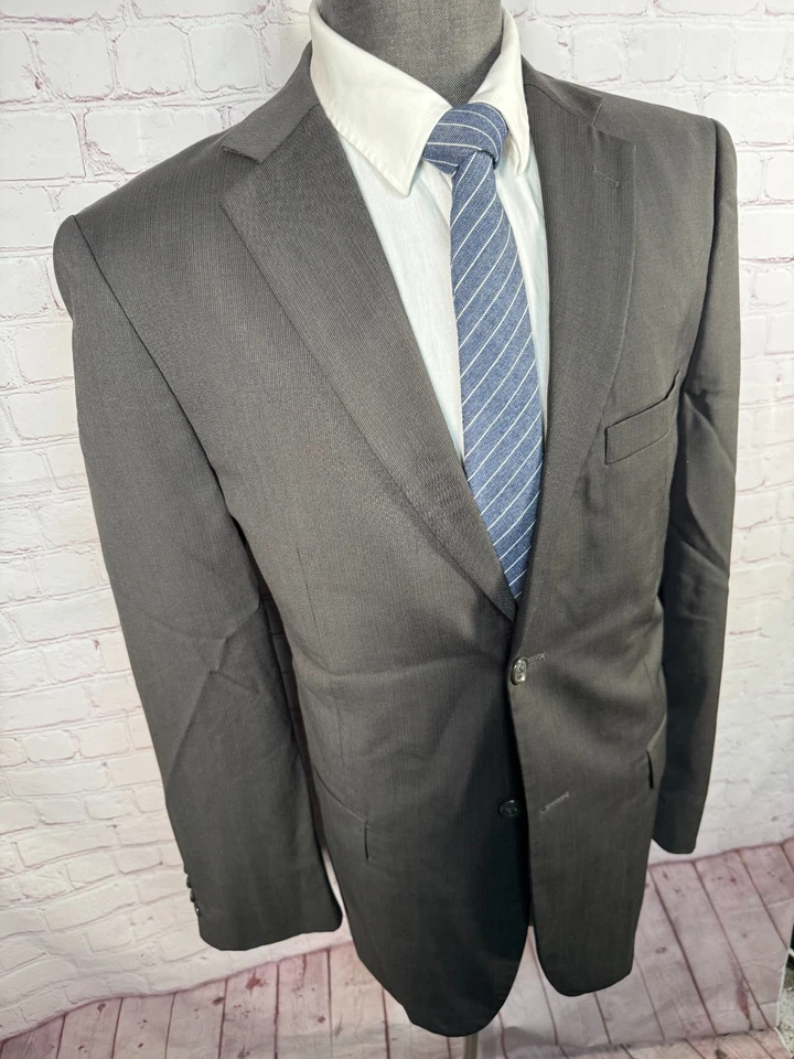 WILKE-RODRIGUEZ Hombre Marrón Lana Frente Plano 2 Piezas Traje 40L Chaqueta 33x31 Pantalón Foto 4 de 4