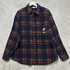 Vintage Disney Store Mickey Mouse Flannel Shirt Unisex L Plaid Embroidered