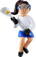 Lacrosse Female Brown Personalized Christmas Tree Ornament