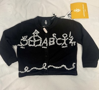 Vintage Michael Simon Black Christmas Sweater Beaded School ABC 3 T Cardigan Y2K