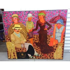 Painting Marion Nielsen ”CHARLESTON CHEETAHS” Oil On Board Art Signed COA Vtg