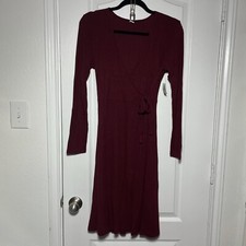 Old Navy Women's Midi Dress Waist-Defined Faux-Wrap Jersey BURGUNDY MEDIUM New