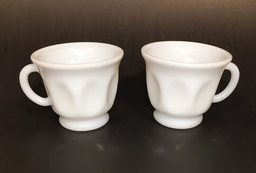 White Milk Glass Coffee Tea Cups Lot of 2